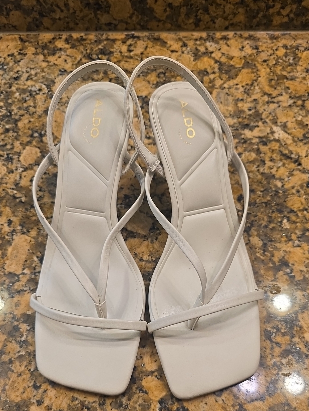 Aldo White Strappy Square-Toe Slingback Sandals